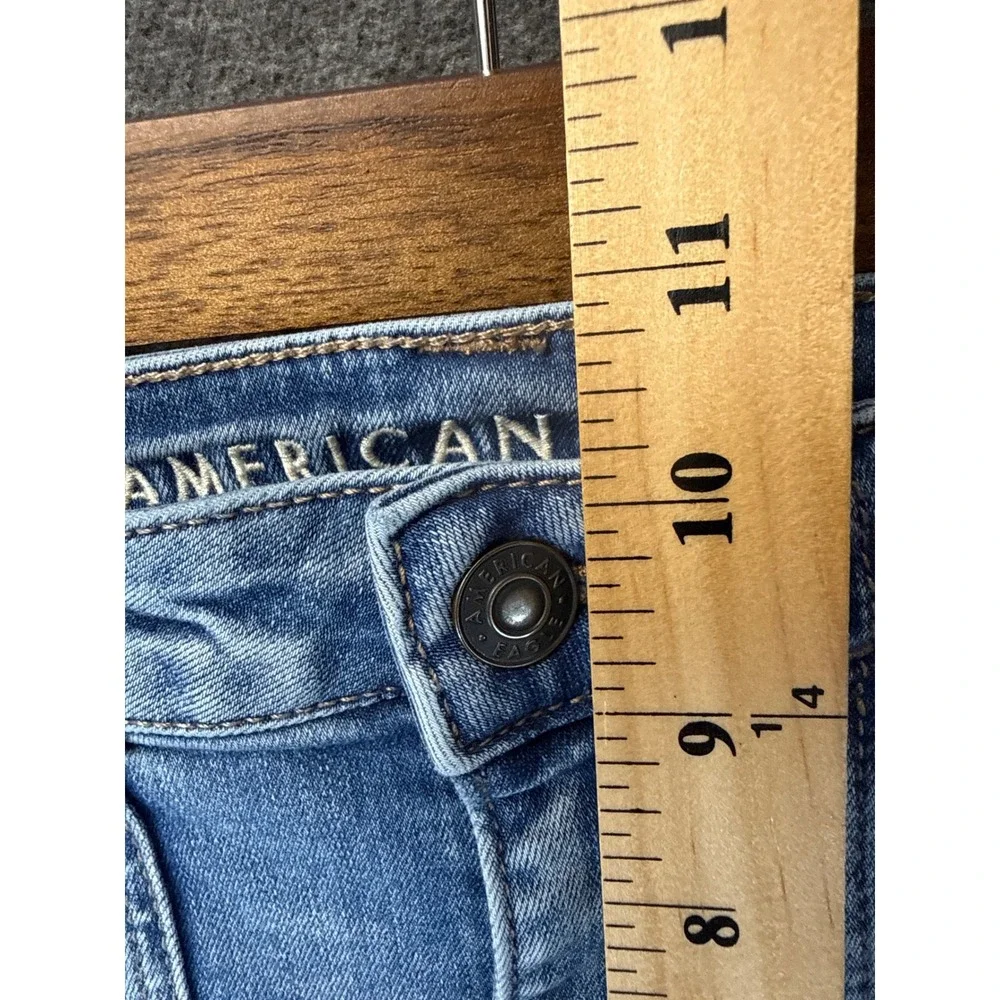 American Eagle Super Hi-Rise Flare Women 6 Blue Patch Pocket Jeans Night Out